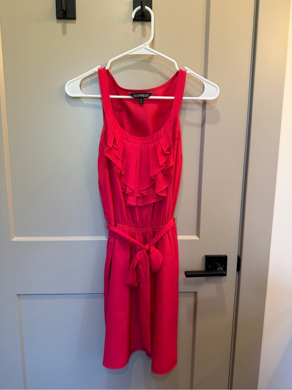 Express Hot Pink Ruffle Tie-Waist Mini Dress